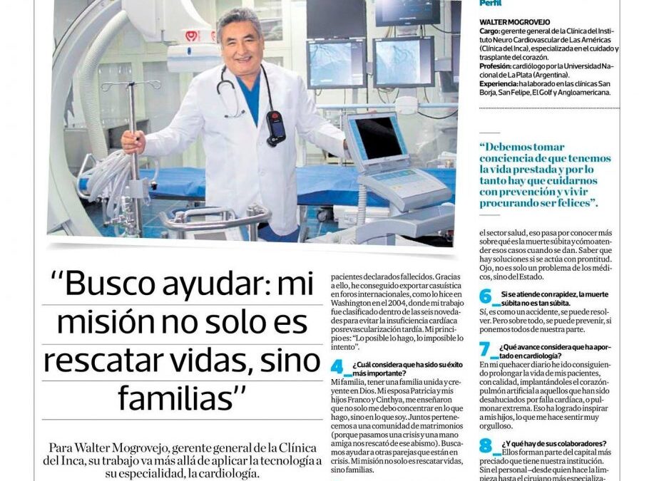 EL COMERCIO ENTREVISTA POR RESCATE DE VIDAS AL DIRECTOR DE CLÍNICA DEL INCA